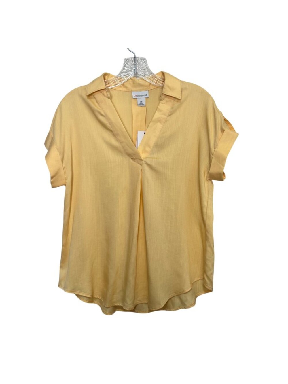 Liz Claiborne Apricot Sherbet Blouse Womens XS Yellow New Short Sleeve